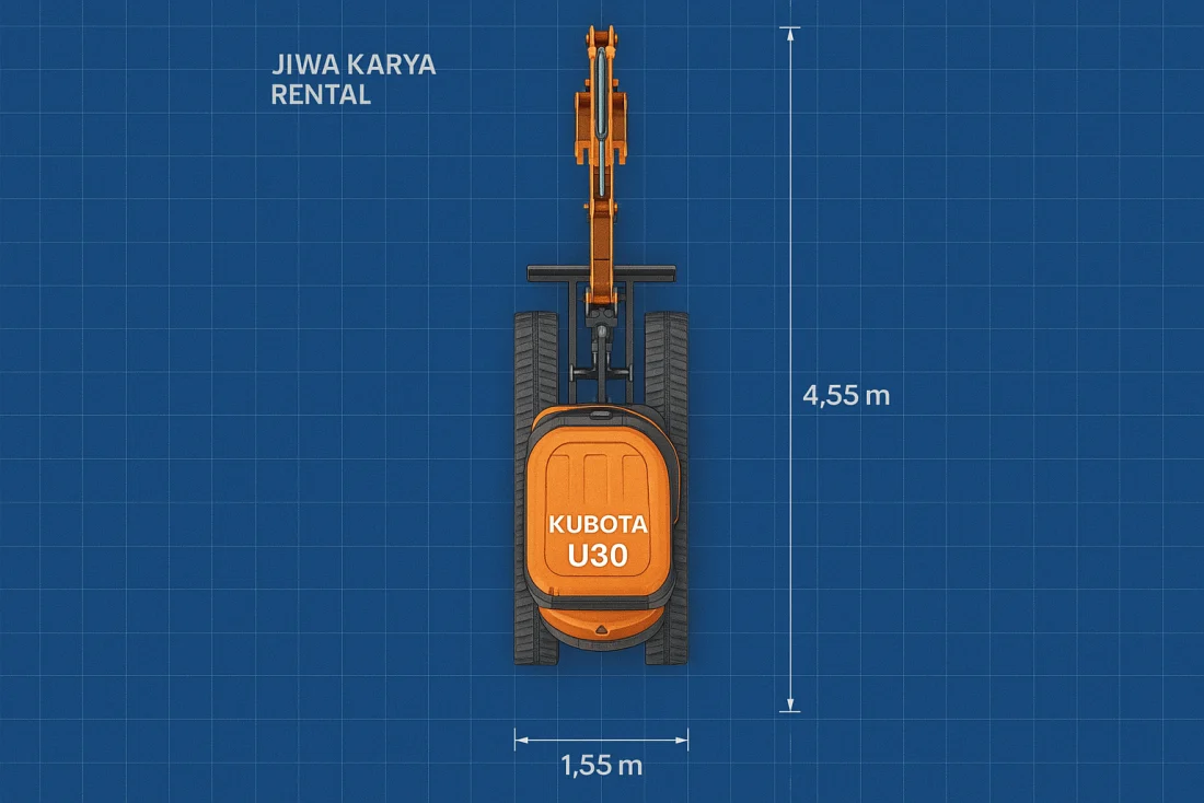 Top plan view of Kubota U30 — width 1.55m × length 4.55m